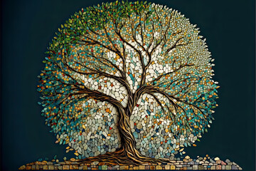 A mosaic of a tree. Generative AI - obrazy, fototapety, plakaty