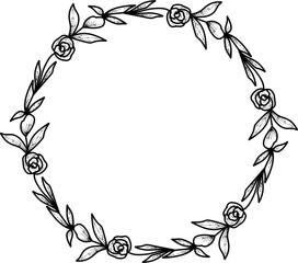 Aesthetic line art leaves wreath