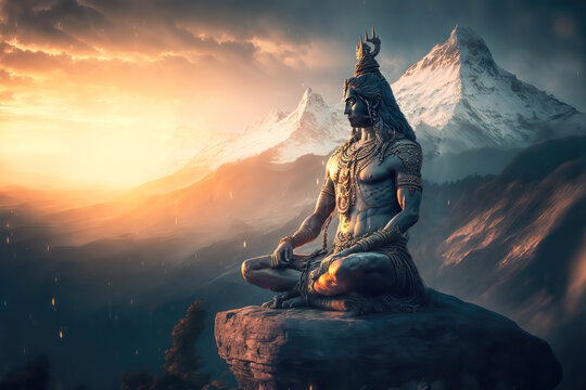 Generative AI : Hindu god Shiva, meditating on Mount Kailasa in the Himalayas	

