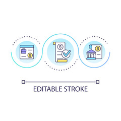 Open business bank account loop concept icon. Legal entrepreneurship. Begin working from home abstract idea thin line illustration. Isolated outline drawing. Editable stroke. Arial font used