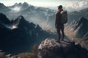 Digital illustration about climber on the mountain.