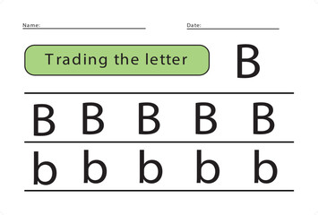 Trace letters of the English alphabet. Uppercase and lowercase letter B. Handwriting practice for preschool kids.