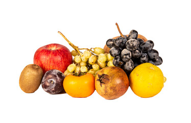 Variety of fruits isolated on transparent no background. Healthy diet concept banner