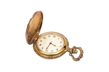 Golden color pocket clock isolated on transparent png for your mockup