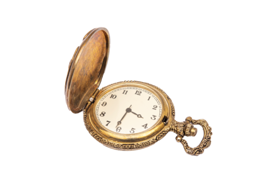 Golden color pocket clock isolated on transparent png for your mockup - Powered by Adobe