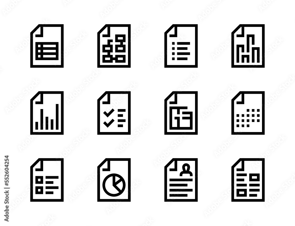 Poster file type and page form line vector icons. file report, document format and paperwork editable strok
