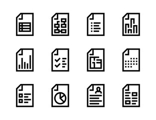 File type and Page form line vector icons. File report, Document format and Paperwork editable stroke outline icon set.