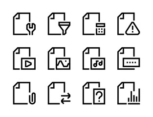 File management, Document settings and Paperwork line vector icons. File type and Page form editable stroke outline icon set.