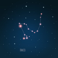 Vector illustration Draco constellation. Dark blue sky, starry sky, outer space, starlight. © iryna