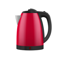 Household Electric Kettle with Closed Lid in Red Color. Realistic Kitchen Appliance to Heat Water and Make Hot Drinks on White Background