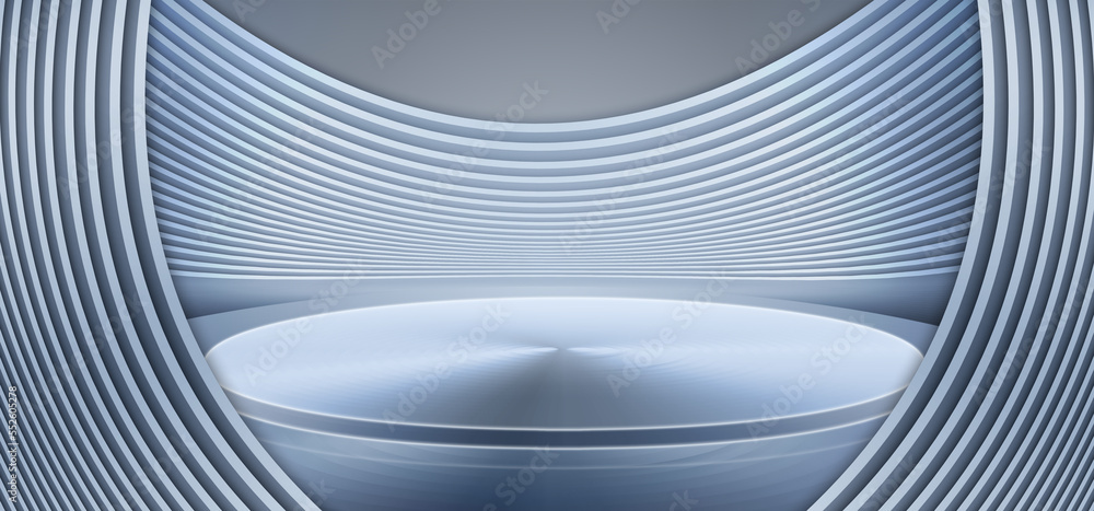 Poster 3d rendering of metallic silver texture shows the exhibition's future spatial background