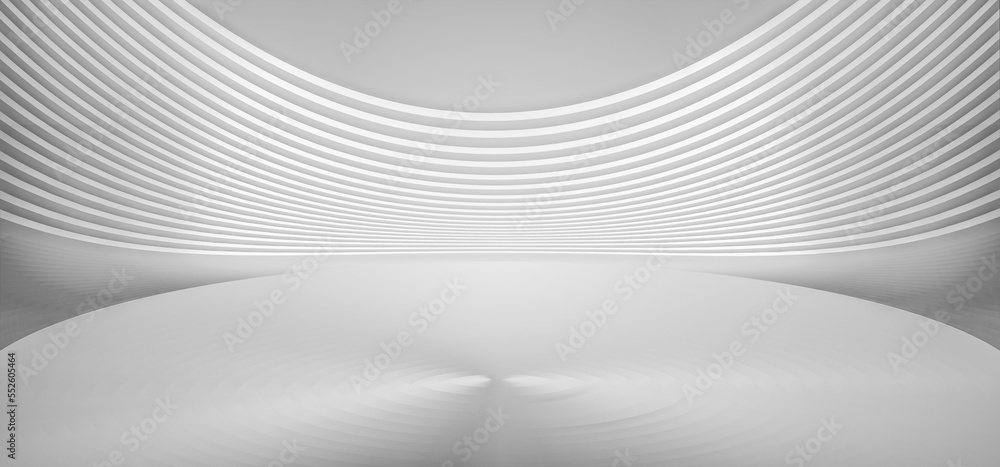 Poster 3d rendering of white curved stage display platform futuristic spatial background