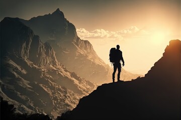 Digital illustration about climber on the mountain.