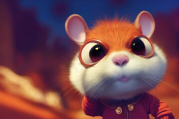 Cute gerbil with big eyes in cartoon style clothing 