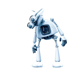 retired old robot in a white bacground