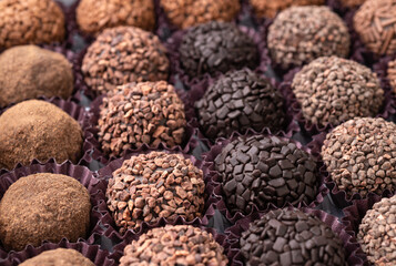 Closeup of typical brazilian brigadeiros, various flavors