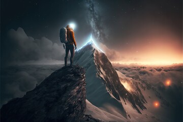 Digital illustration about climber on the mountain.