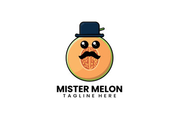 Flat modern template mister melon fruits logo concept vector illustration