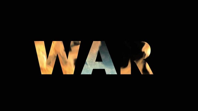 Burning animated logo War followed by logo Peace, Concept of two wold conditions, Full HD footage with alpha channel