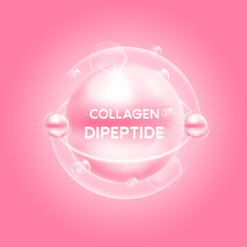 Collagen dipeptide pink and bubble oxygen serum chemical formula. Beauty treatment nutrition skincare design. Medical and scientific concepts. 3D Vector EPS10.