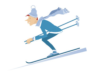 Skiing young man illustration. 
Winter sport. Young skier man. Isolated on white background
