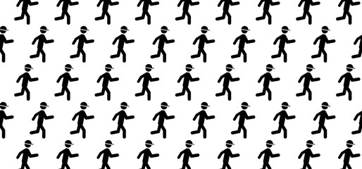 Drawing Cartoon stickman is running or walking. Stick figures is in a hurry or run. People seamless pattern logo or icon. Runner or walk person. Fast sign.