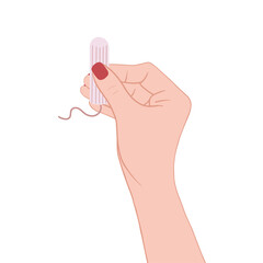 Hand holding tampon. Vector Illustration for printing, backgrounds, covers and packaging. Image can be used for greeting cards, posters, stickers and textile. Isolated on white background.