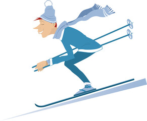 Skiing young man illustration. 
Winter sport. Young skier man. Isolated on white background
