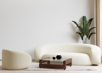 big white living room.interior design,white sofa,wooden table,carpet wall for mock up and copy space.