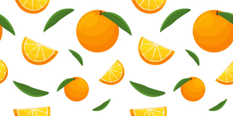 Seamless pattern of tangerines, oranges on a white background. Vector illustration