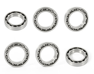 Set Ball Bearings isolated on white background. Different angles with and without shadows.