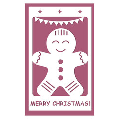 Festive 3D postcard in the style of papercut, with Christmas ginger man, vector illustration