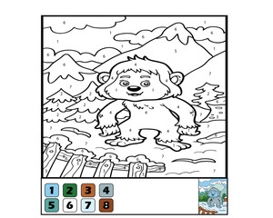 Number coloring page for children. Cute cartoon tiger. Jungle animals. Learn numbers and colors. Educational game
