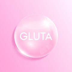 Glutathione solution in the shape pink drop water. Collagen vitamins complex with Chemical formula from nature. Beauty treatment nutrition skincare design. Medical concepts. 3D Realistic Vector.