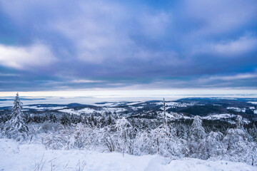 View from the Gro&szlig;er Feldberg in the Taunus/ Germany in winter