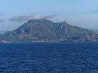 Aerial view of Mindelo coastline beach in Sao Vicente Island in Cape Verde