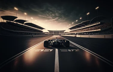 Rolgordijnen Racer on a racing car passes the track. Motor sports competitive team racing. Motion blur background. digital art © Viks_jin