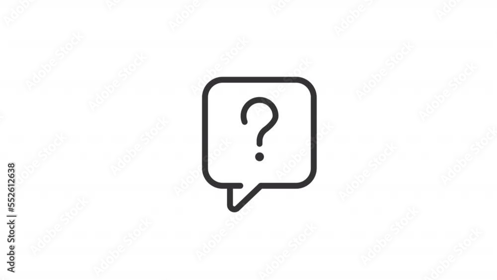 Poster animated ask question linear icon. speech balloon with confusion mark. looking for answer. seamless 