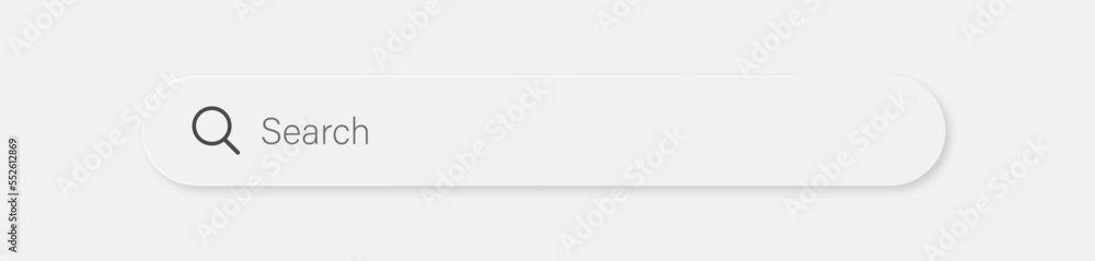 Poster Search bar. Horizontal linear border. Magnifying glass icon in frame. Search window with shadow on light background. Vector 10 EPS.