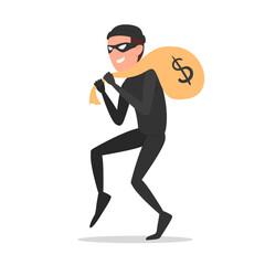 Fraudster, thief or hacker steals money. Corruption, cyber attack, web fraud, bank security issue. Flat style, vector.