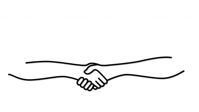 Shaking hands, agreement, consent concept. Self drawing animation. Line art.