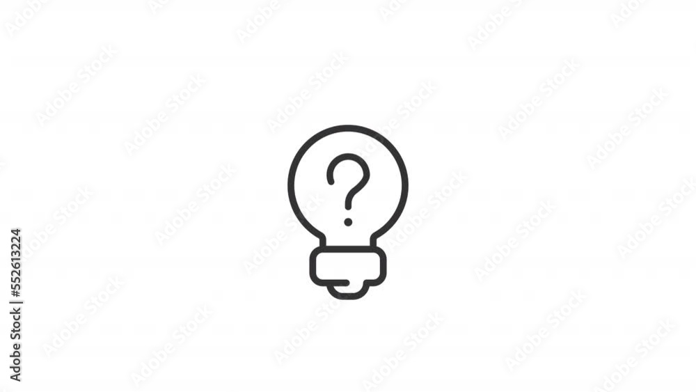 Poster animated thinking linear icon. thought-provoking process. creative mind. question in lightbulb. seam