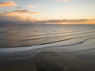 Sunrise over Alnmouth Beach, Northumberland, on the North East Coast of England.