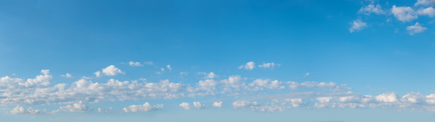 big size sky panorama. clouds in the lower half and clear blue above