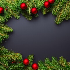 Fototapeta na wymiar Christmas decoration with fir branches on black background, Generative AI