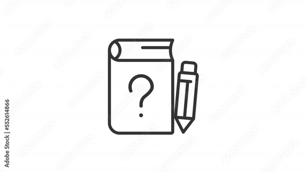 Poster animated examination linear icon. quizzes and tests. textbook with questions for exam. seamless loop