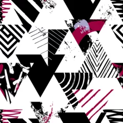 Tragetasche abstract geometric background pattern, with triangles, paint strokes and splashes, seamless, black and white © Kirsten Hinte