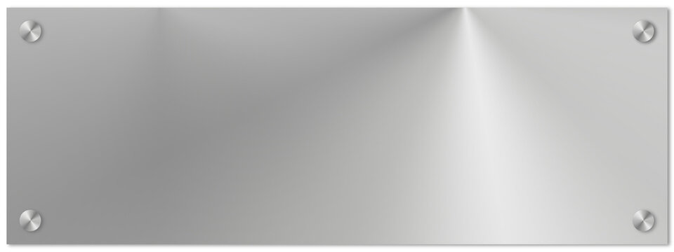 illustrazione di targa in materiale traslucido con borchie metalliche di fissaggio su sfondo trasparente