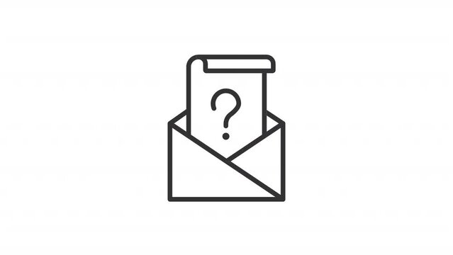 Animated mail survey linear icon. Letter in envelope with question mark. Mailed questionnaire. Seamless loop HD video with alpha channel on transparent background. Outline motion graphic animation