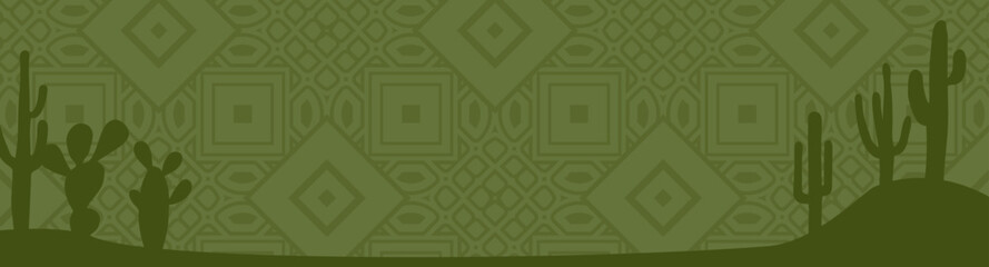 Geometric background in shades of green with cactus. Desert banner with cactus